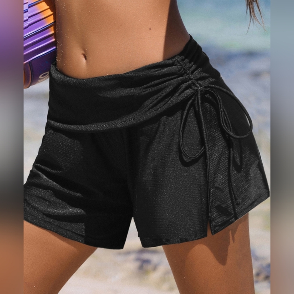NEW WITH TAGS XL Black Drawstring High Waist Relaxed Fit Swim Shorts